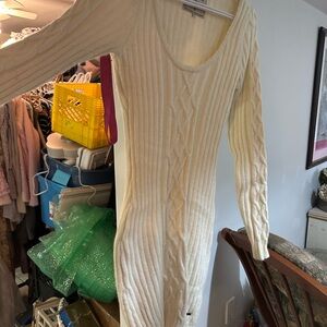 Guess Cream Long Sleeve Knit Dress